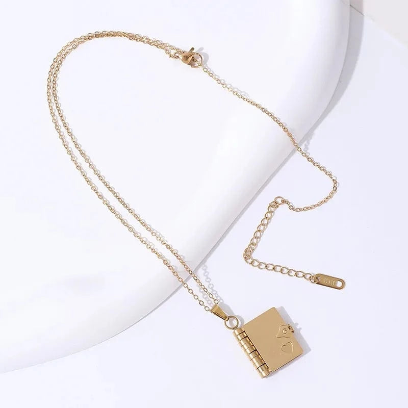Golden book Aimgal fashion jewelry DIY carving Lovers Book pendent necklace 316 stainless steel PVD plated 18k gold waterproof non tarnish