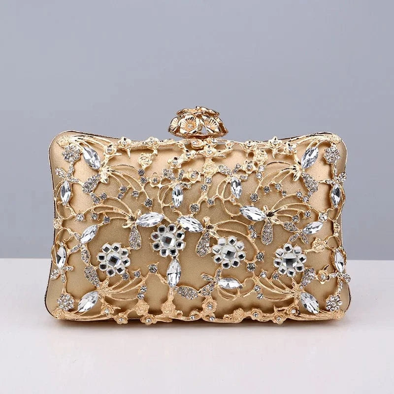 Golden Chain Bride Clutch Purse for Women Luxury Wedding Prom Party Rhinestone Evening Bag Women