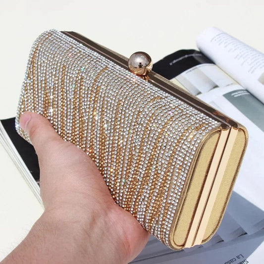 Golden Evening clutch Bag Ladies Party Diamond-studded Shiny Clutch Wrist Bag Handbag For Women gold clutch bag