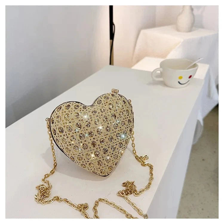Golden Factory designer 2024 fashion boutique heart shape diamond women's shoulder bags handbags