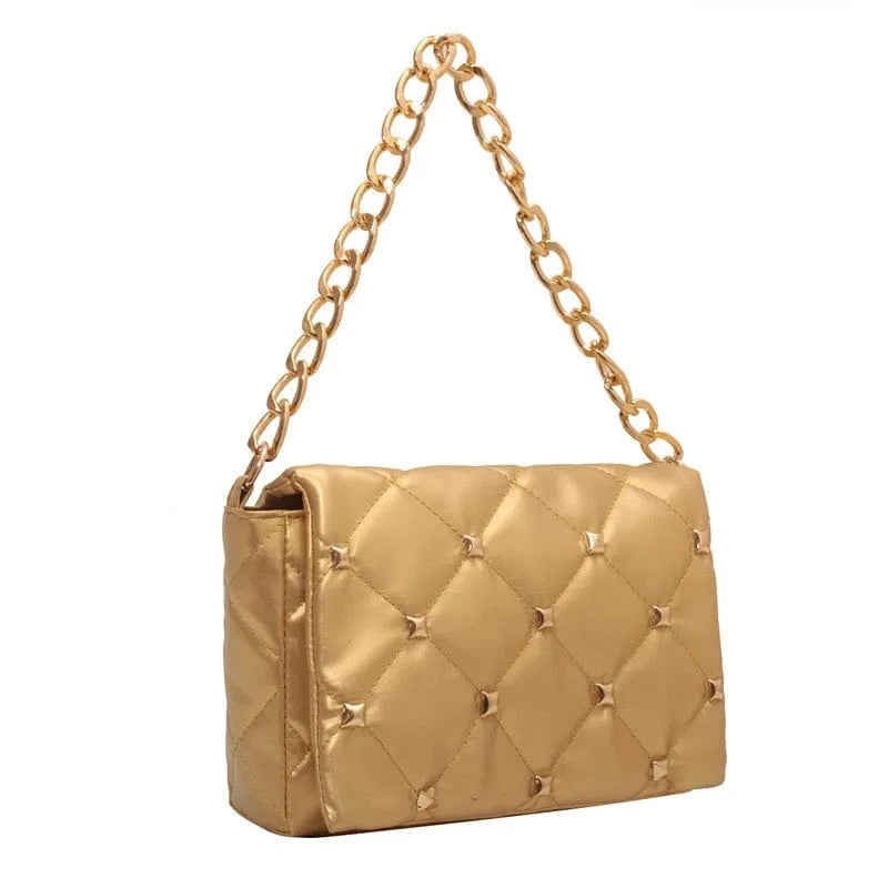 Golden Fashion Chain Women Shoulder Messenger Bags Casual Ladies Quilted Crossbody Purse Handbags with Rivet