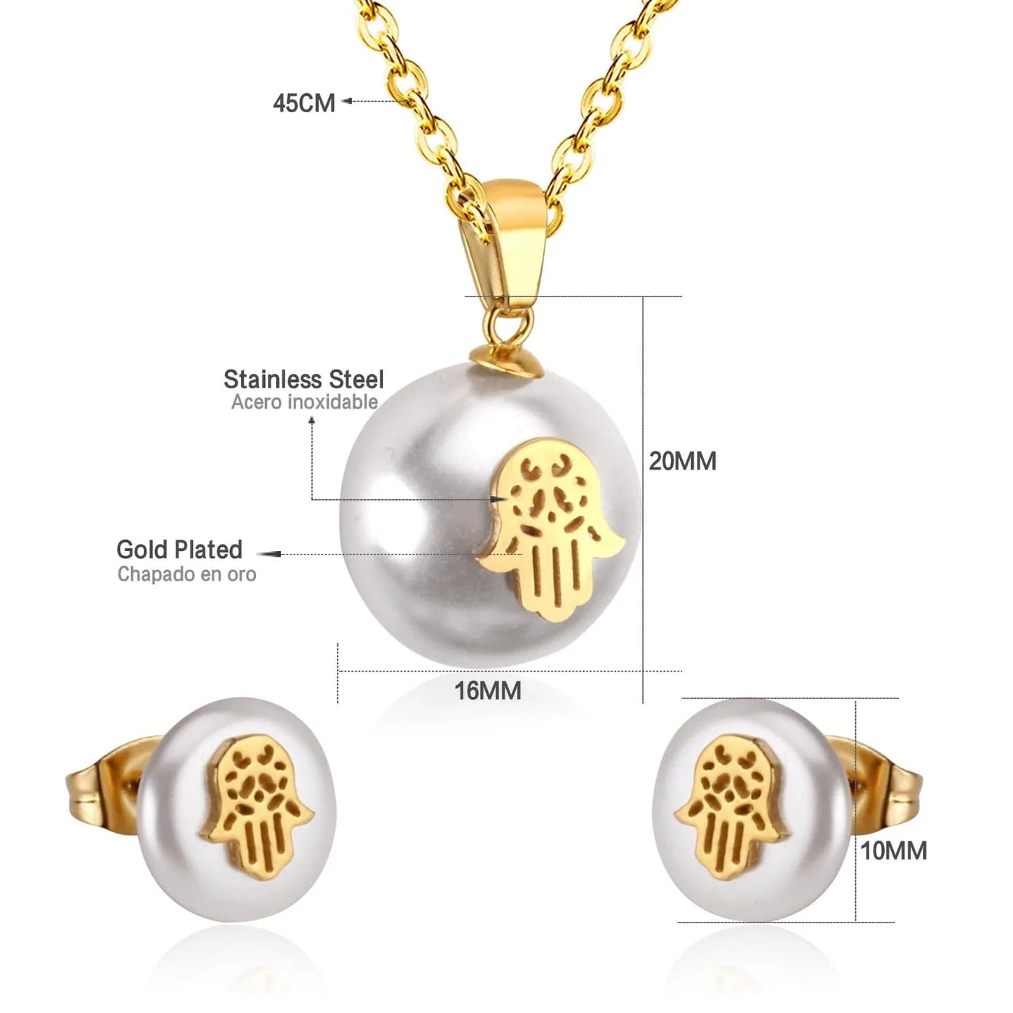 Good Price Fashion Stainless Steel Jewelry Set Fancy Heart Shape Stud Earrings Hypoallergenic Pearl Pendant Necklace For Women