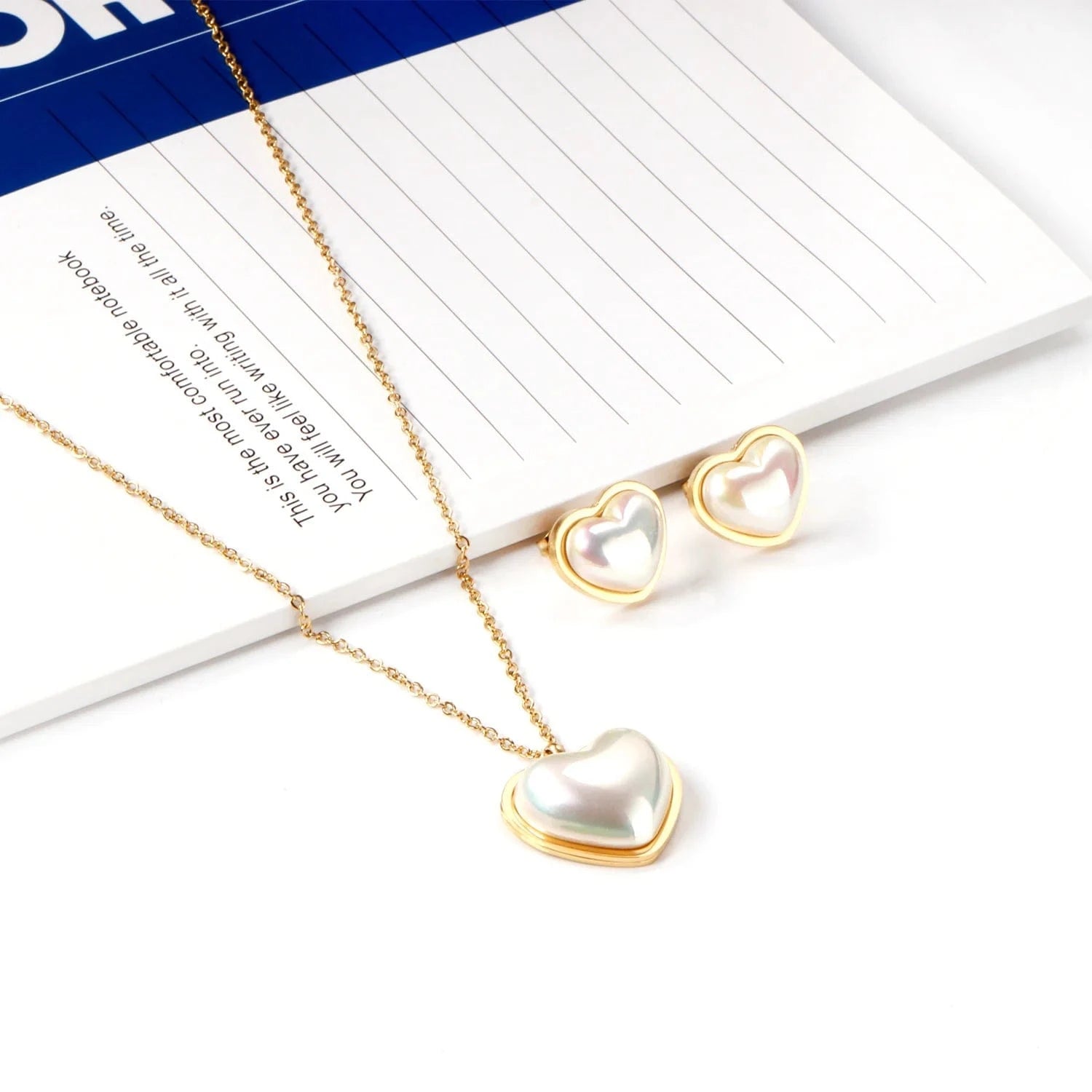 Good Price Fashion Stainless Steel Jewelry Set Fancy Heart Shape Stud Earrings Hypoallergenic Pearl Pendant Necklace For Women