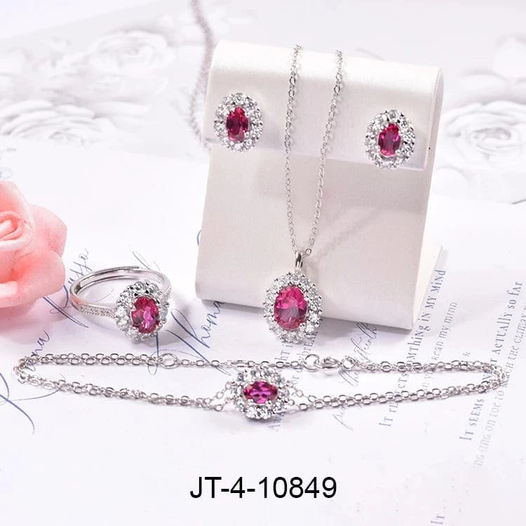 good quality fashion accessories 925 silver jewelry sets delicate lab grown ruby jewelry set supplier gem stone ring