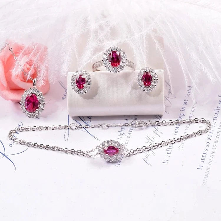 good quality fashion accessories 925 silver jewelry sets delicate lab grown ruby jewelry set supplier gem stone ring