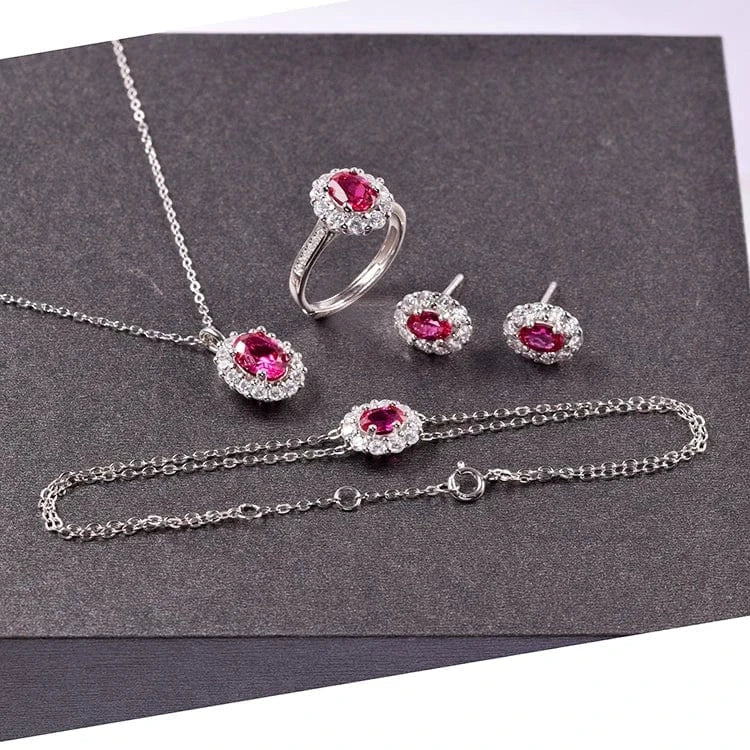 good quality fashion accessories 925 silver jewelry sets delicate lab grown ruby jewelry set supplier gem stone ring