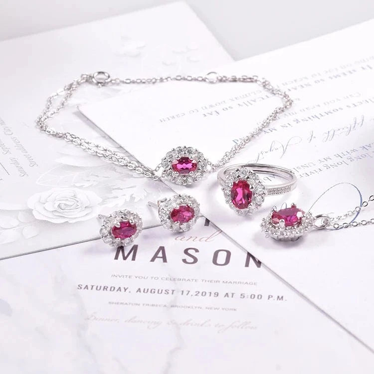 good quality fashion accessories 925 silver jewelry sets delicate lab grown ruby jewelry set supplier gem stone ring