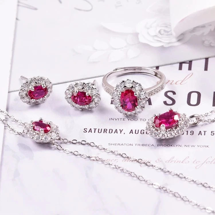 good quality fashion accessories 925 silver jewelry sets delicate lab grown ruby jewelry set supplier gem stone ring