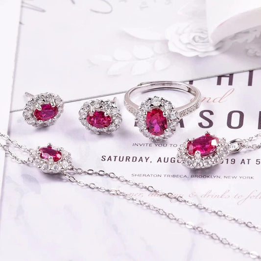 good quality fashion accessories 925 silver jewelry sets delicate lab grown ruby jewelry set supplier gem stone ring