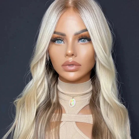 Good Quality Highlight Blonde Color Natural Wave 13x6 Hd Human Hair Lace Front Wig Bluk Pre Plucked Peruvian Raw Human Hair Wigs