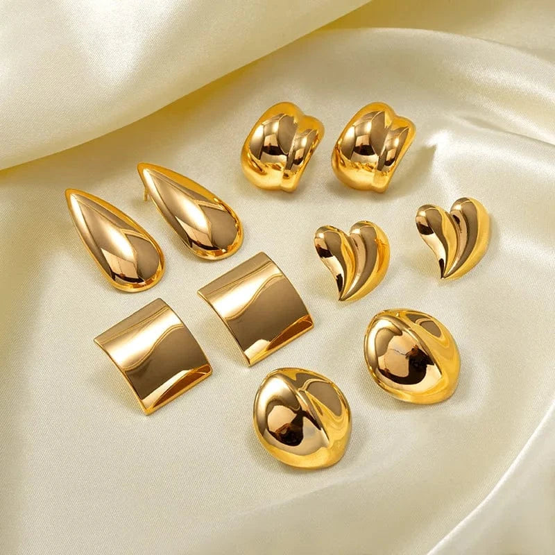 good quality retro women18K solid golden plated stainless steel non tarnish unique blank shinny irregular jewelry earring gold