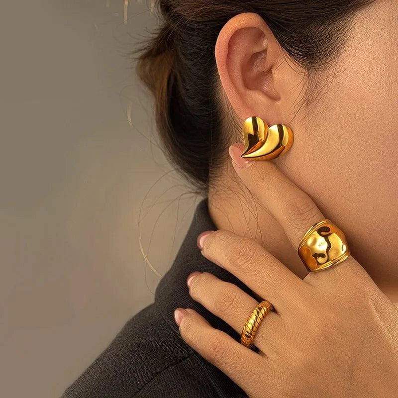 good quality retro women18K solid golden plated stainless steel non tarnish unique blank shinny irregular jewelry earring gold