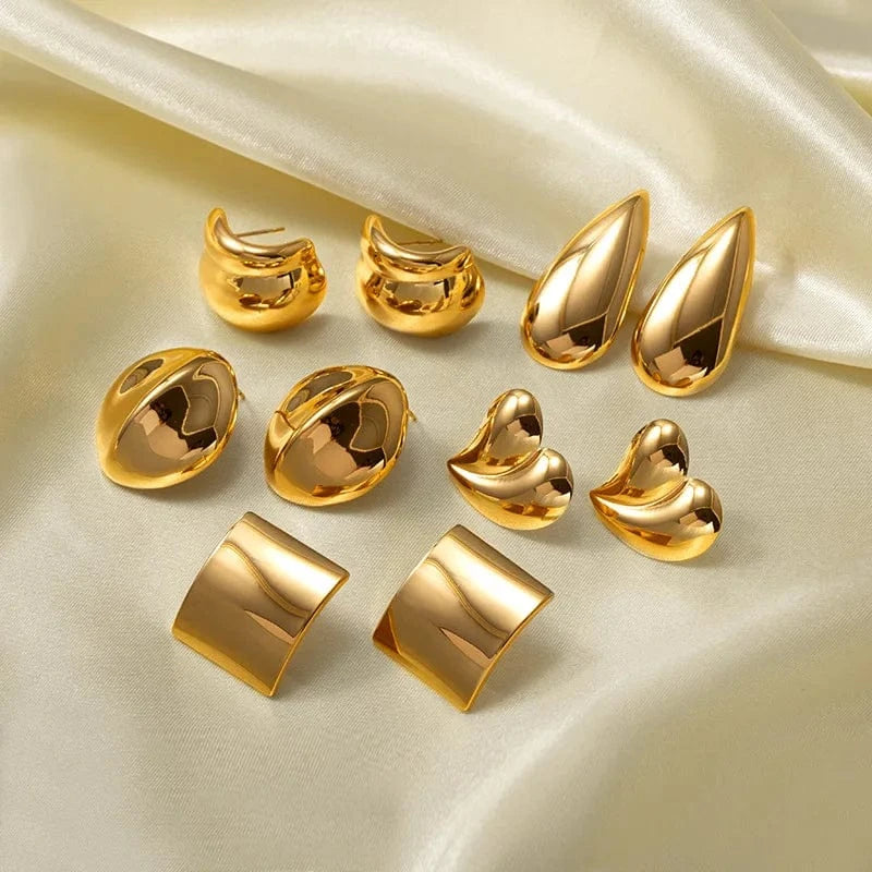 good quality retro women18K solid golden plated stainless steel non tarnish unique blank shinny irregular jewelry earring gold