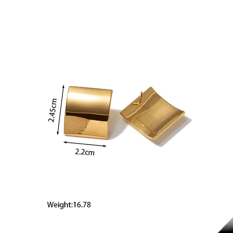 good quality retro women18K solid golden plated stainless steel non tarnish unique blank shinny irregular jewelry earring gold