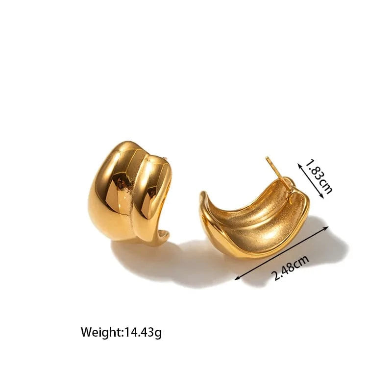 good quality retro women18K solid golden plated stainless steel non tarnish unique blank shinny irregular jewelry earring gold