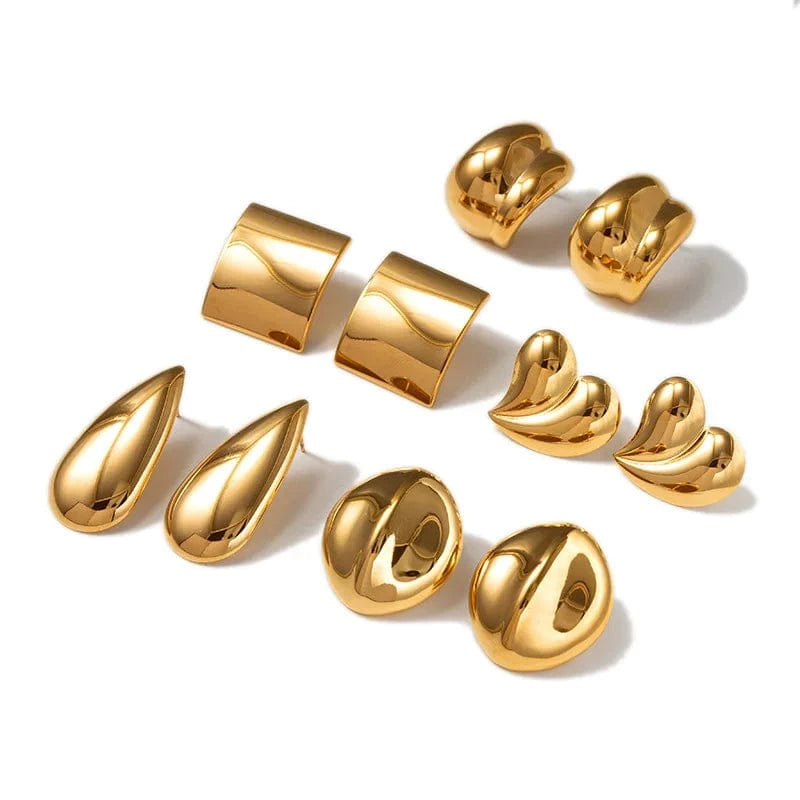 good quality retro women18K solid golden plated stainless steel non tarnish unique blank shinny irregular jewelry earring gold