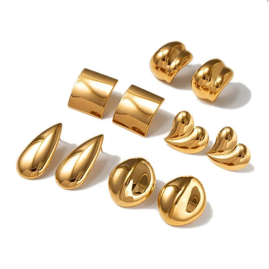 good quality retro women18K solid golden plated stainless steel non tarnish unique blank shinny irregular jewelry earring gold