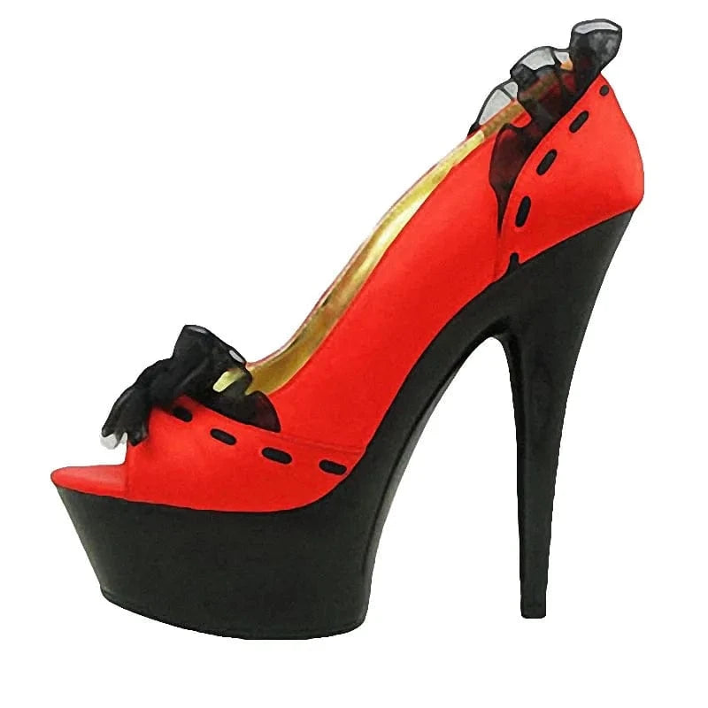 Gorgeous 15cm Roman bride shoes Wedding Lace Bow party shoes platform sweet stiletto women's shoes black heels