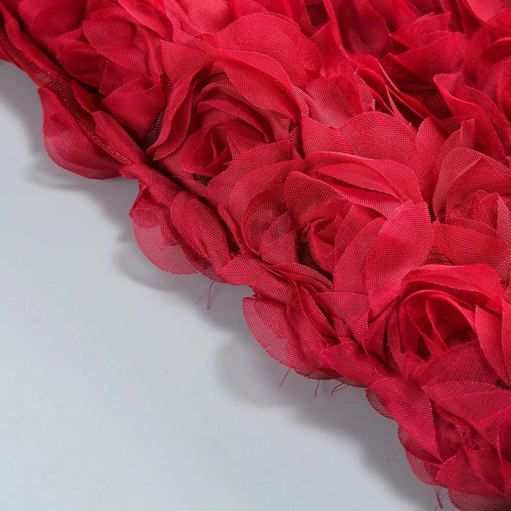 Gorgeous Burgundy Halter Mini Dress for Women 3D Rose Embellishment Flowing Chiffon Tail Sexy Elegance Temperament