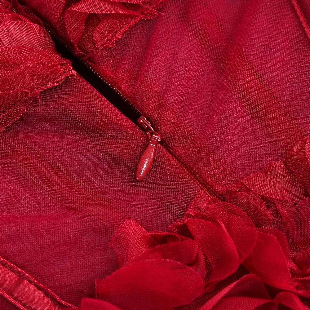 Gorgeous Burgundy Halter Mini Dress for Women 3D Rose Embellishment Flowing Chiffon Tail Sexy Elegance Temperament