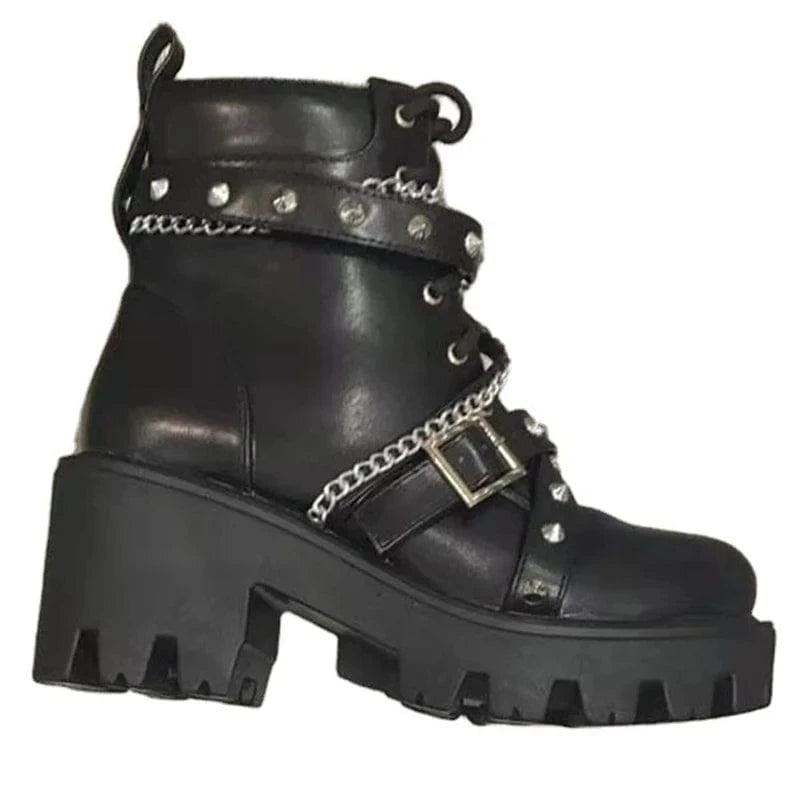Gothic Belt Buckle Rivet Punk Style Chunky Shoes Designer Platform Leopard Print Sexy High Heels Plus Size Women's Shoes 35-43