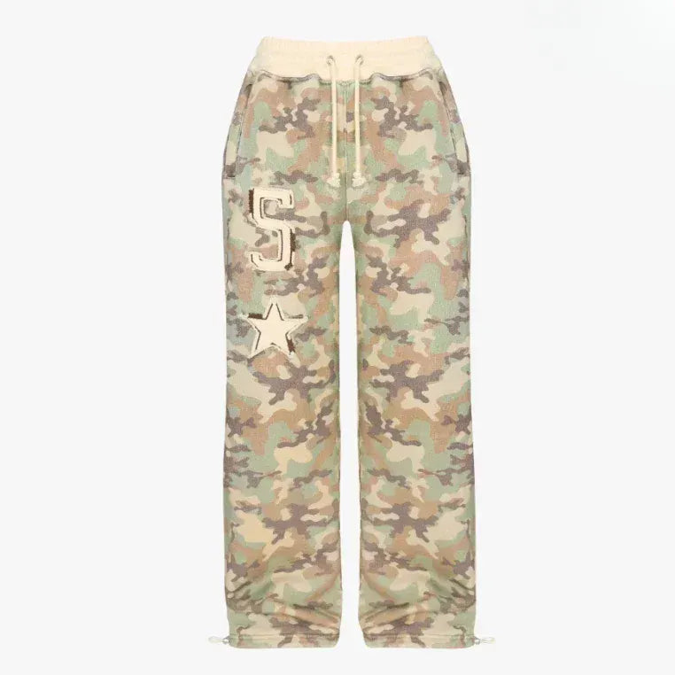 Gothic Women Camouflage Tie Dye Hoodie Sweatpant Y2K Clothes Letter Embroidery Retro Oversized Cropp Sweatshirt Casual Pants Set