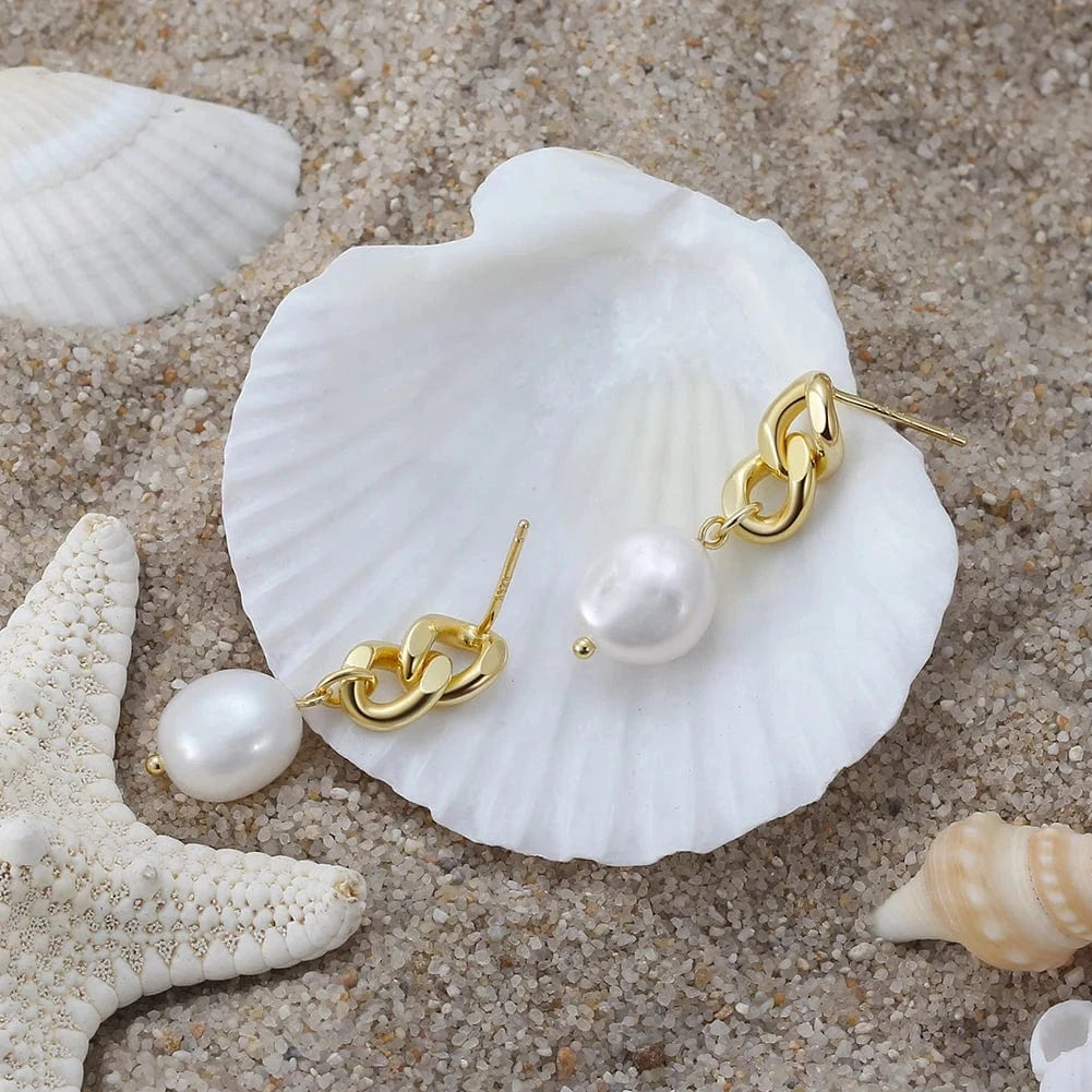 GPE53-14K GPE53 RINNTIN Fine Jewelry 925 Sterling Silver 14K Gold Plated Stud Pearl Drop Earrings for Women