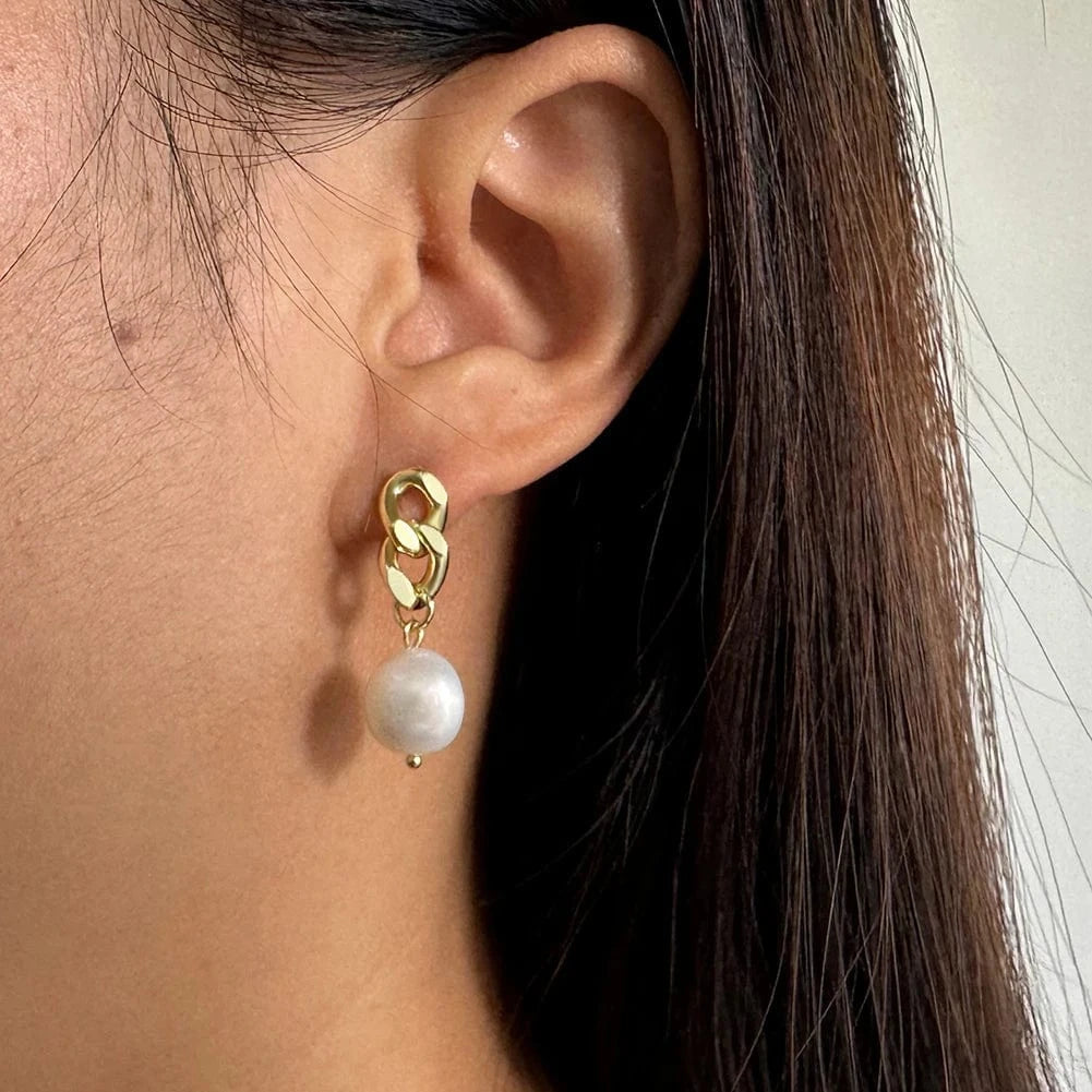 GPE53-14K GPE53 RINNTIN Fine Jewelry 925 Sterling Silver 14K Gold Plated Stud Pearl Drop Earrings for Women