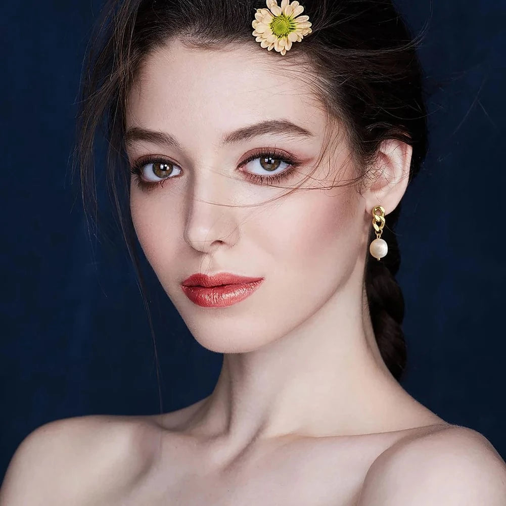 GPE53-14K GPE53 RINNTIN Fine Jewelry 925 Sterling Silver 14K Gold Plated Stud Pearl Drop Earrings for Women