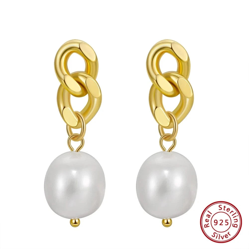 GPE53-14K GPE53 RINNTIN Fine Jewelry 925 Sterling Silver 14K Gold Plated Stud Pearl Drop Earrings for Women