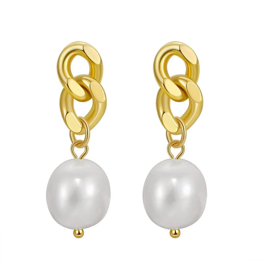 GPE53-14K GPE53 RINNTIN Fine Jewelry 925 Sterling Silver 14K Gold Plated Stud Pearl Drop Earrings for Women