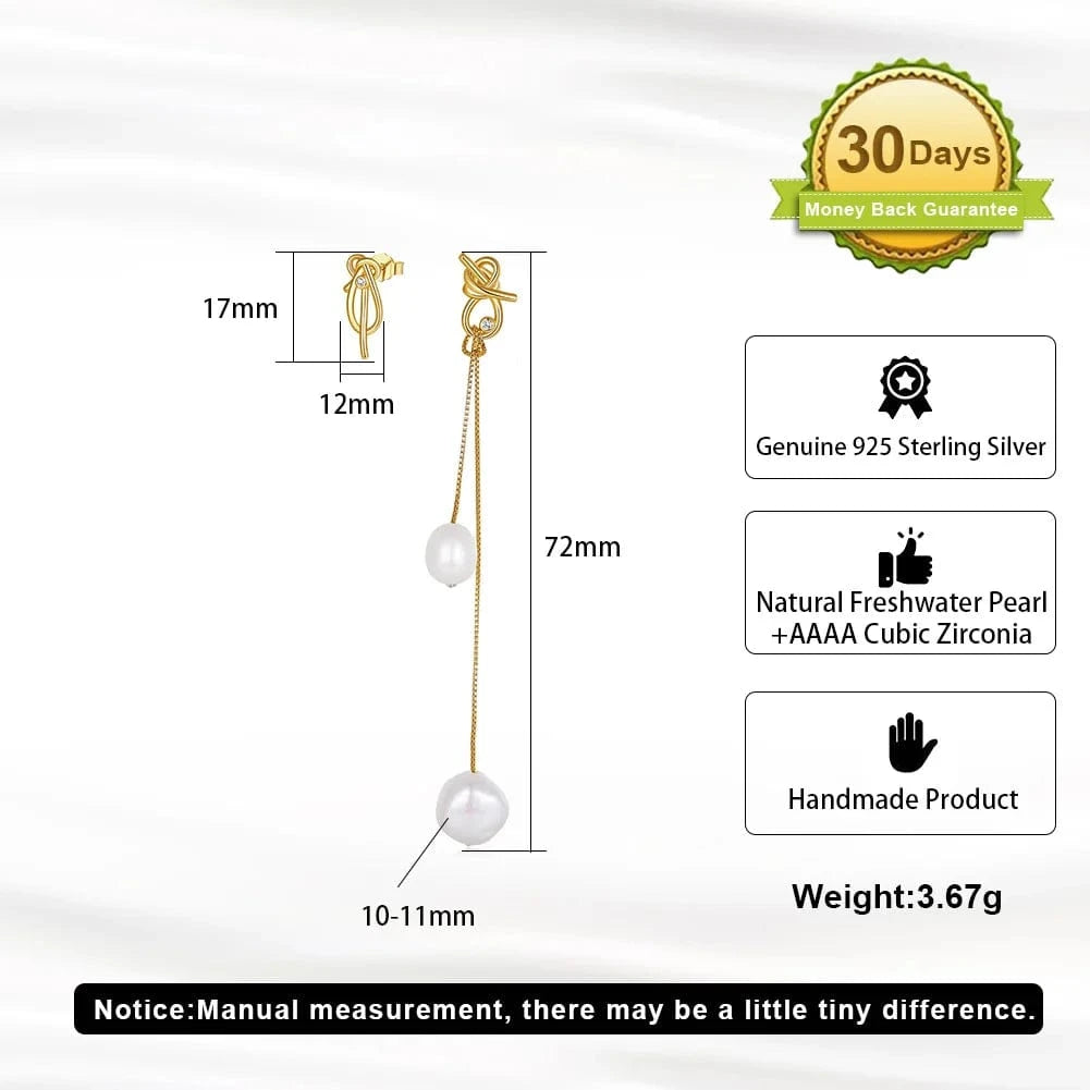 GPE85 RINNTIN GPE85 Gemnel 925 Silver Gold Plated Jewelry Pearl Diamond Drop Long Chain Earrings For Women