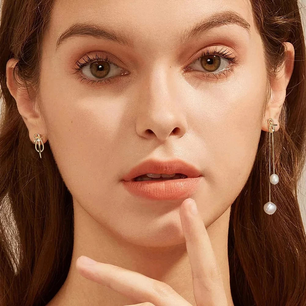 GPE85 RINNTIN GPE85 Gemnel 925 Silver Gold Plated Jewelry Pearl Diamond Drop Long Chain Earrings For Women