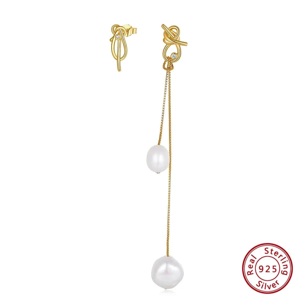 GPE85 RINNTIN GPE85 Gemnel 925 Silver Gold Plated Jewelry Pearl Diamond Drop Long Chain Earrings For Women
