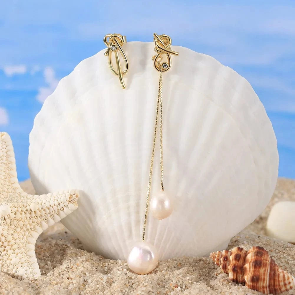 GPE85 RINNTIN GPE85 Gemnel 925 Silver Gold Plated Jewelry Pearl Diamond Drop Long Chain Earrings For Women