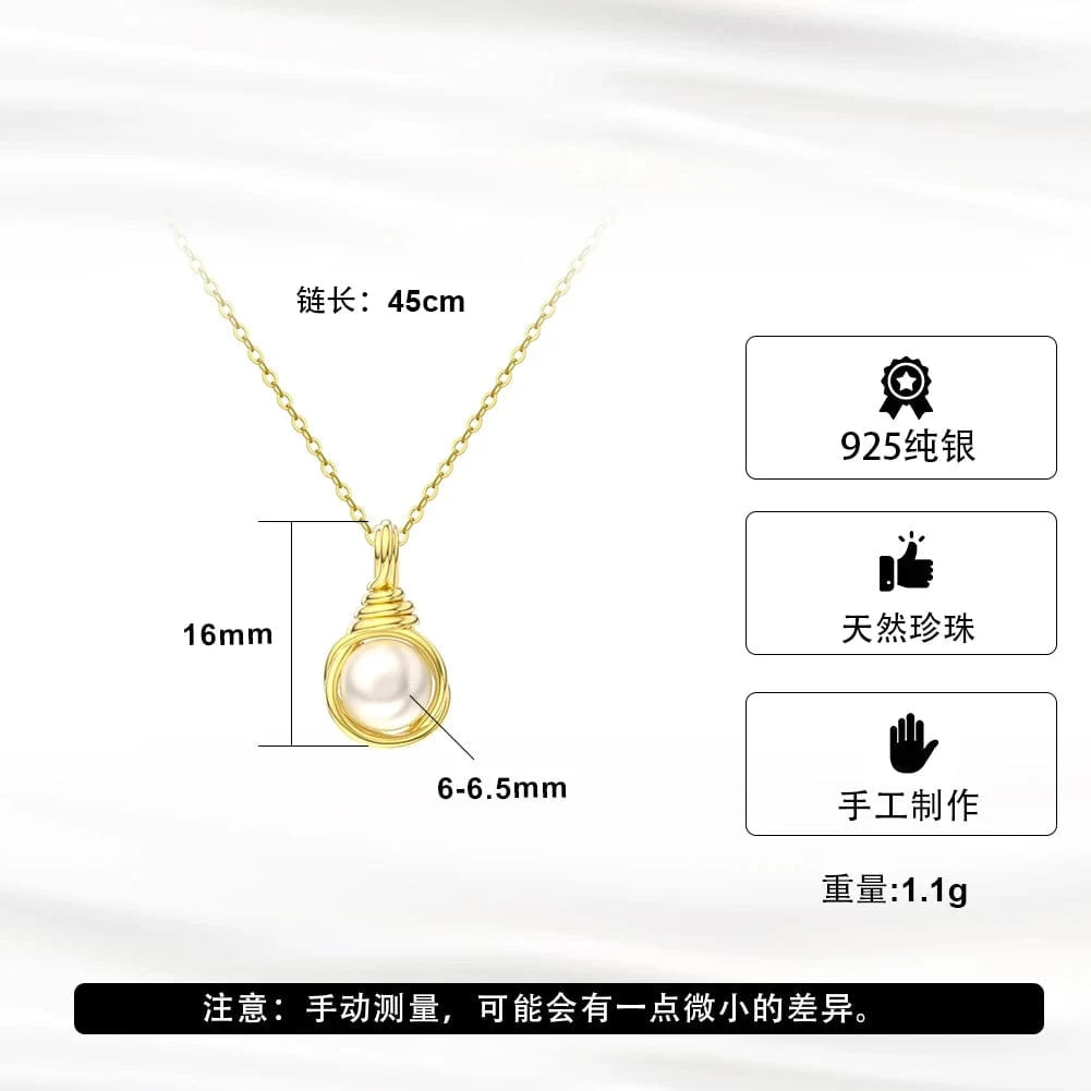 GPN46 wholesale 925 silver pearl necklace women real 925 sterling silver gold plated freshwater pearl gold chain necklace jewelry