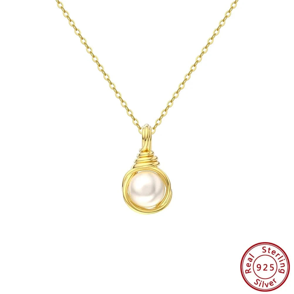 GPN46 wholesale 925 silver pearl necklace women real 925 sterling silver gold plated freshwater pearl gold chain necklace jewelry