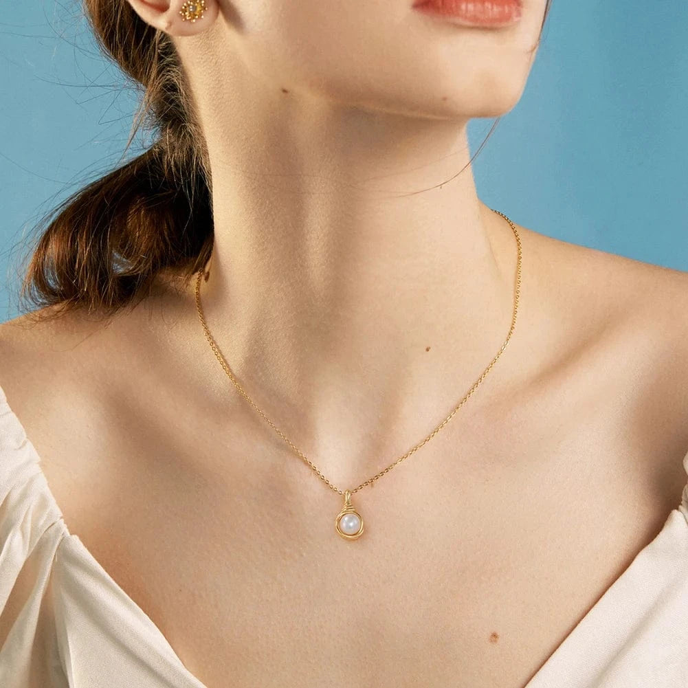 GPN46 wholesale 925 silver pearl necklace women real 925 sterling silver gold plated freshwater pearl gold chain necklace jewelry