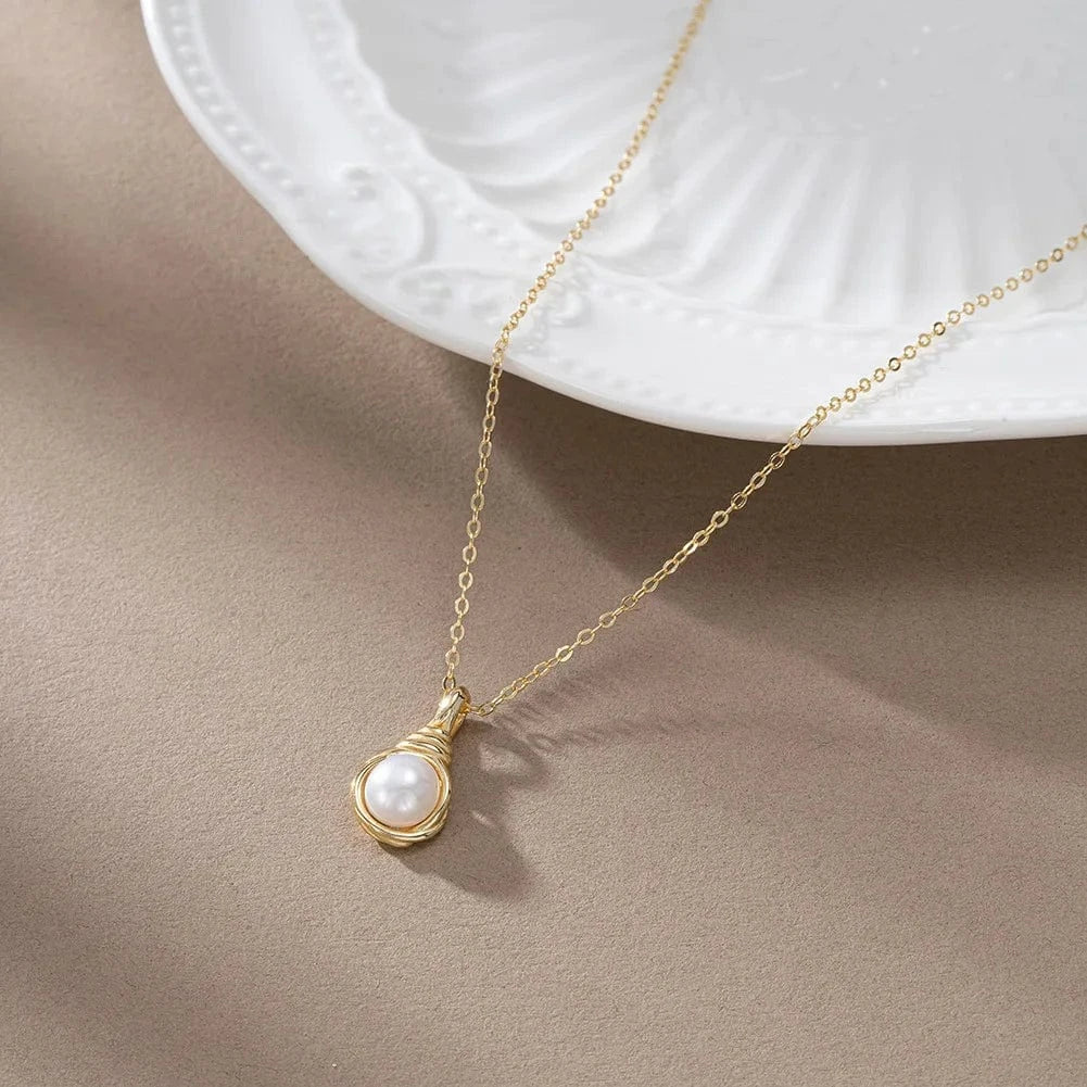 GPN46 wholesale 925 silver pearl necklace women real 925 sterling silver gold plated freshwater pearl gold chain necklace jewelry