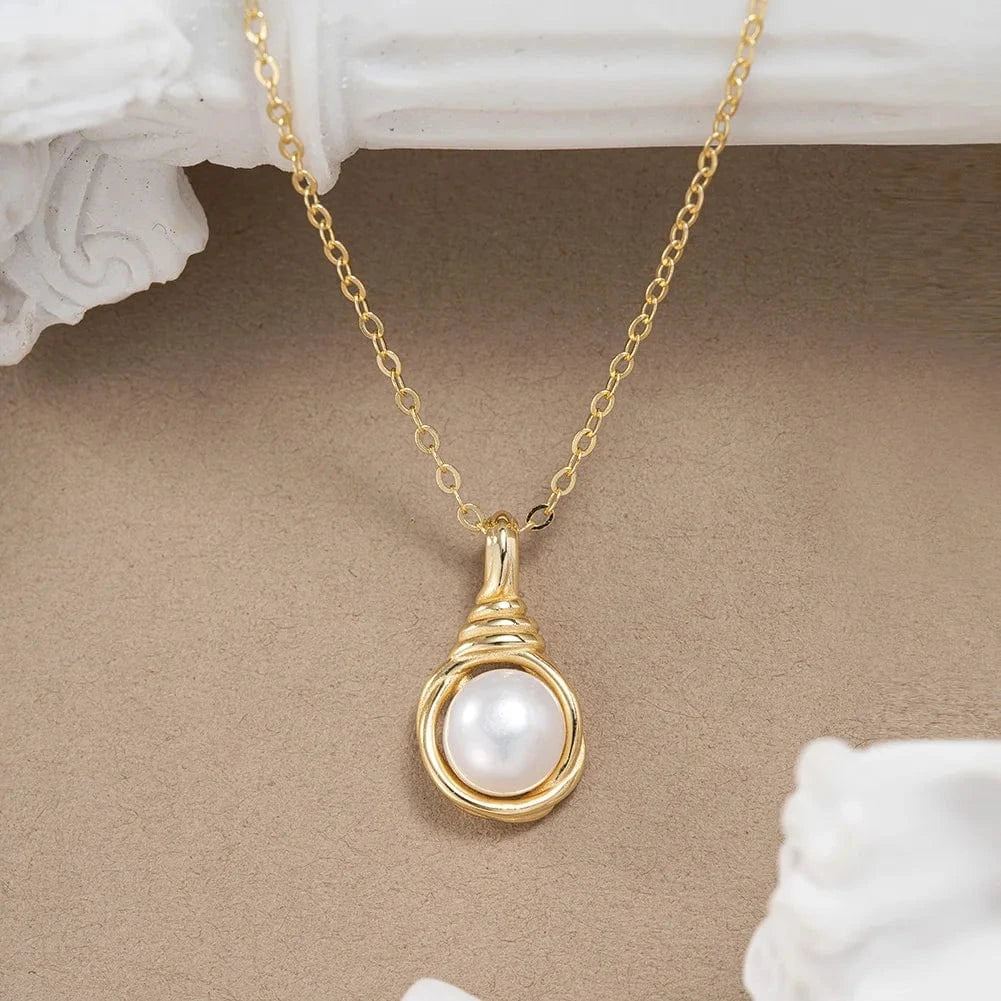 GPN46 wholesale 925 silver pearl necklace women real 925 sterling silver gold plated freshwater pearl gold chain necklace jewelry
