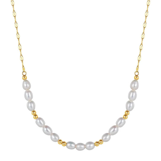 GPN67-14K GPN67 RINNTIN Pearl Necklace for Women Silver 14K Gold Plated Handmade Cultured Freshwater Tiny Pearls Chain Necklaces