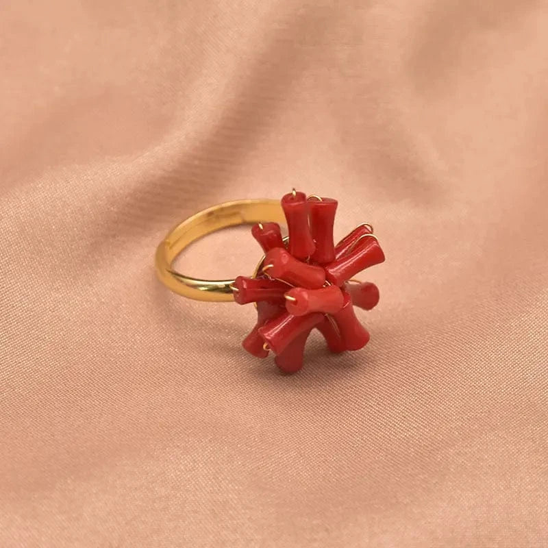 GR0277 Red Coral Natural Pearls Fashion Accessories Set Fine Woman Ring Earrings Necklace Luxury Customized Jewelry Wedding