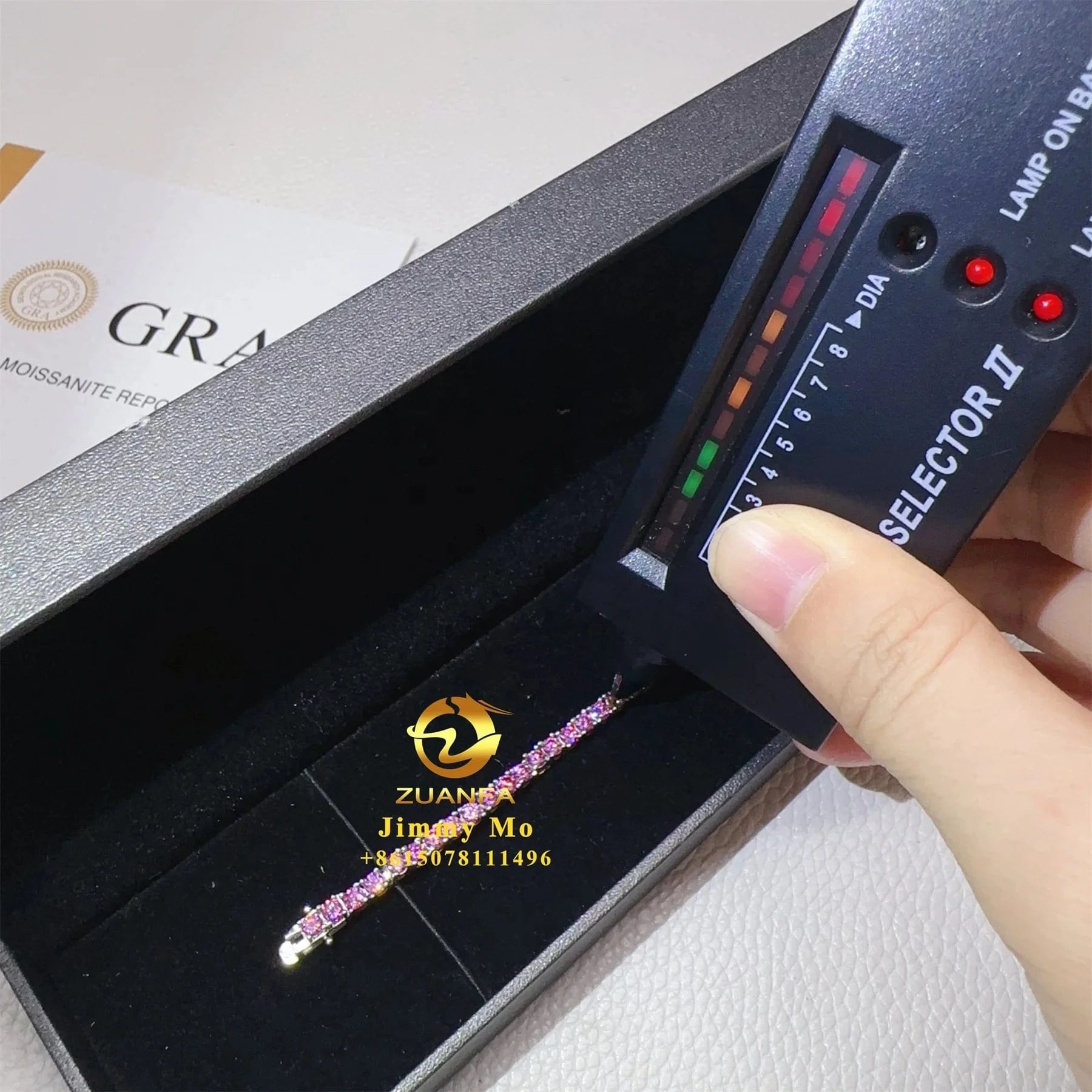 GRA Certificates 3mm 4mm 925 Sterling Silver White Gold Plated Hip Hop Jewelry Pink Moissanite Tennis Chain Bracelet