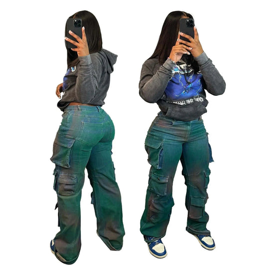 Gradient Cargo Denim Jeans – Street Style Trend