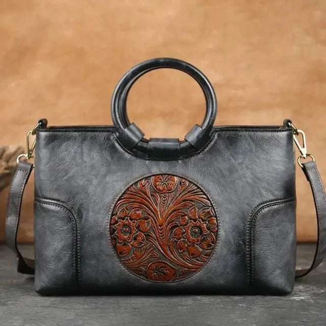 Gray 2023 New High Quality Leather Women Handbag Retro Handmade Embossed Shoulder Bag For Women Large Capacity Female Messenger Bags