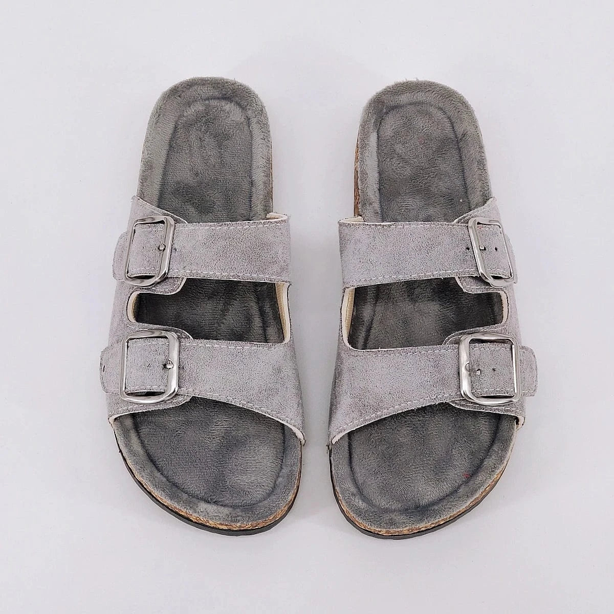 GRAY / 43 Trendy and Fashionable Buckle Flat Cork Slippers Holiday Style Summer Men's and Women's Beach Buckle Outdoor Casual Sandals