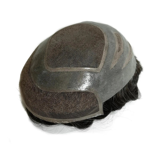 Gray Hair  4 Holes Mono Top Base Human Hair Men Toupee With Front Lace Bleached