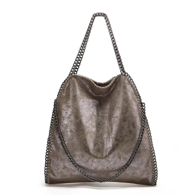 Gray Large Capacity Retro Crossbody Bucket Tote Bag Women New Style Solid Color Zipper Closure Polyester Lining Vintage Logo Pattern