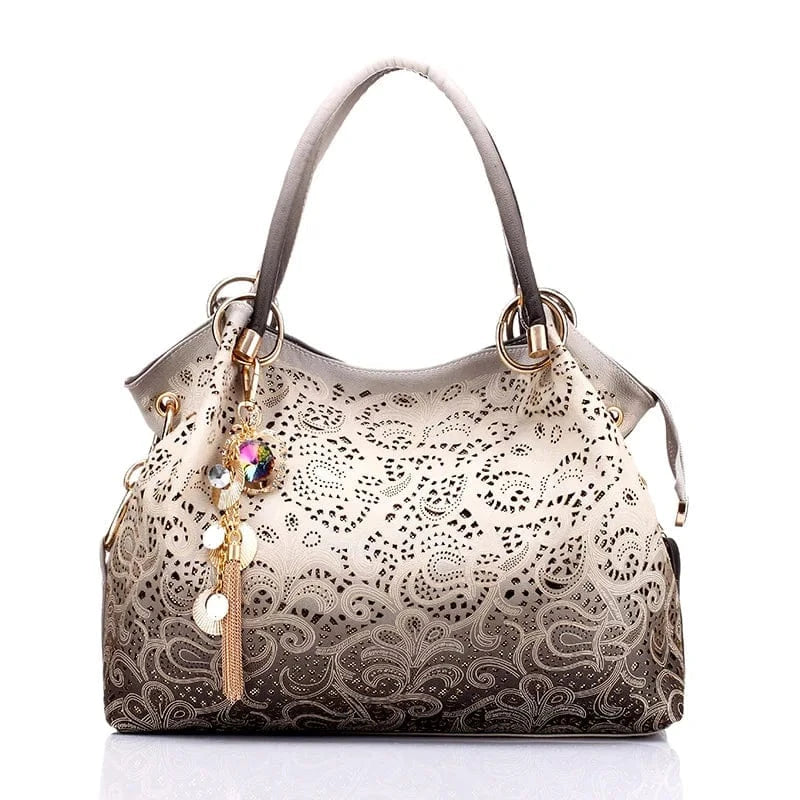 Gray REALER hollow out ombre floral print women shoulder crossbody bags pu leather ladies totes hand bags handbags for women