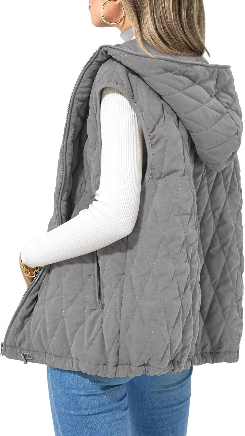 GRAY / S Europe and the United States cross-border 2024 autumn and winter new women's hooded padded vest light clip warm padded jacket ou